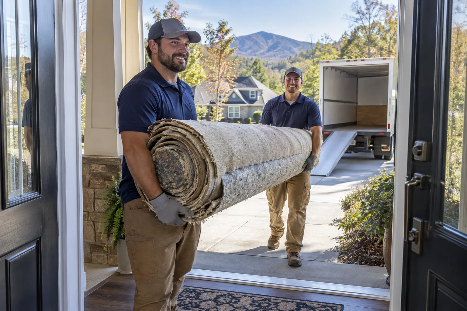 Carpet material staged for removal